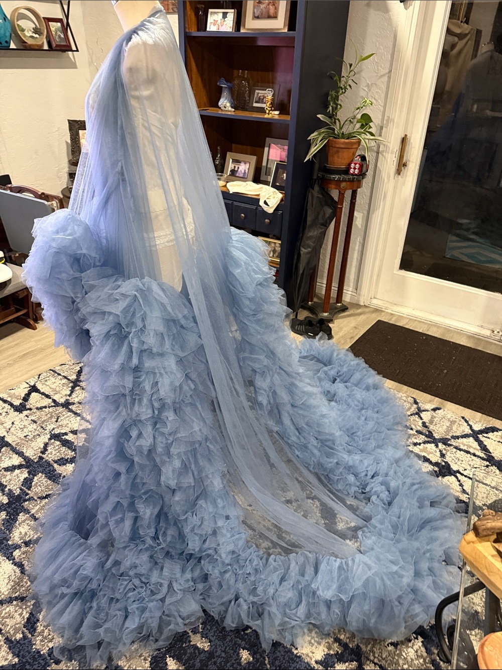 Dramatic Ruffled Tulle Gown in Powder Blue used for Maternity Shoots